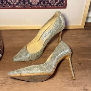 Jimmy Choo sparkle mesh glitter gold heels size 37